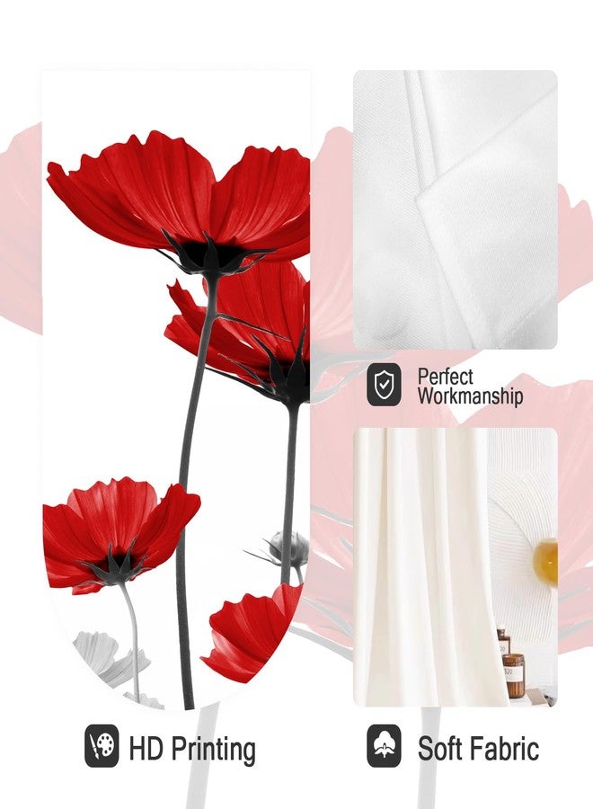 Coxila Red Floral Kitchen Window Curtains 27.5 x 39 Inch Small Short Mini Cafe Rod Pocket Flower Spring Black White Gray Grey Living Bedroom Room Home Treatment Set of 2 Curtain Panels Drapes Tiers - Image 2